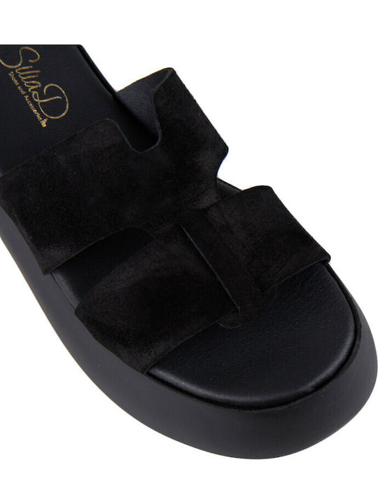 Кожени Дамски Сандали Flatforms Черни