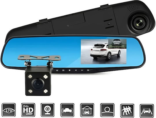 Комплект Огледало с DVR Камера за Автомобил 1080P със 4" Дисплей и Задна Камера