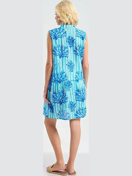 Ble Resort Collection Дамско Кафтан Плажно Бяло/Тюркоазено