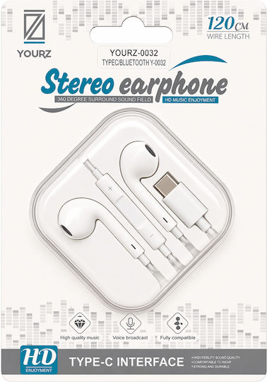 YOURZ 1154 Earbuds Handsfree Headphones with Connector USB-C White