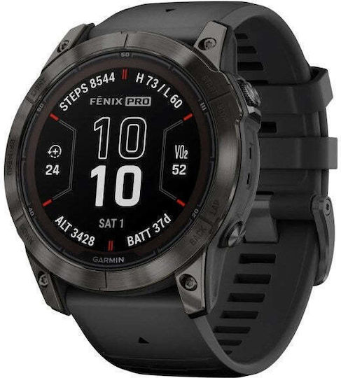Garmin Fenix 7X Pro Sapphire Solar Edition Titan 51mm Wasserdicht Smartwatch mit Pulsmesser (Carbon Grey DLC Titanium with Black Band)