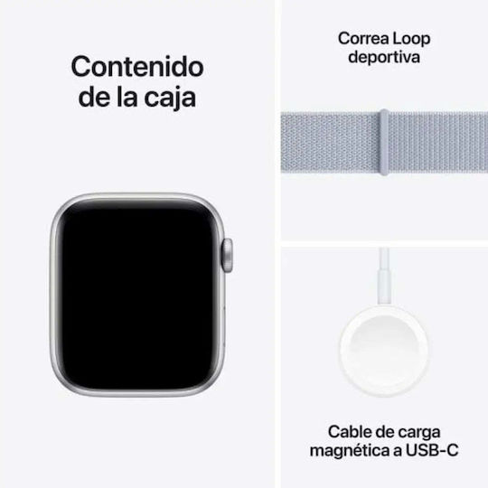 Apple Watch SE 2024 Aluminium 44mm Αδιάβροχο με Παλμογράφο (Silver με Blue Cloud Sport Loop)