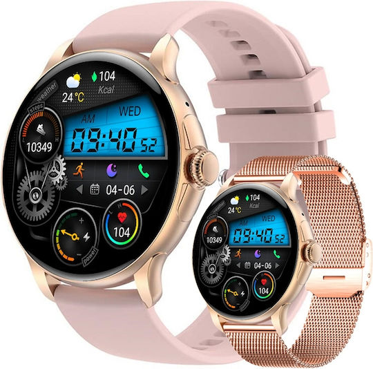 Έξυπνο Ρολόι Rubicon Smartwatch Rubicon Rncf35 Ροζ Κλήσεις Ειδοποιήσεις Bt Call