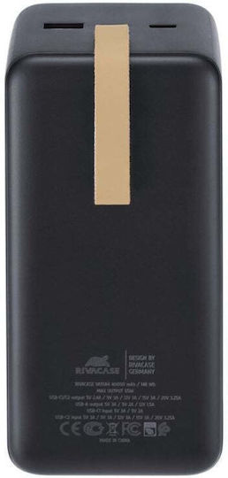 Rivacase VA1084 Power Bank 40000mAh 65W mit USB-A Ausgangsanschlüsse und 2 USB-C Ausgangsanschlüsse Power Delivery / Schnellladung Schwarz