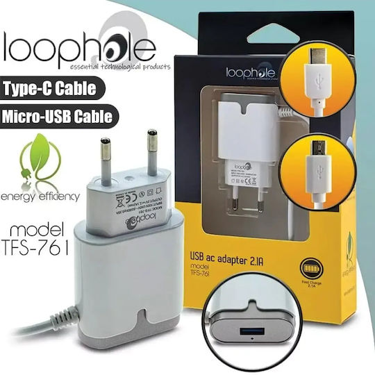 Loophole Φορτιστής με Ενσωματωμένο Καλώδιο micro USB 10W Γκρι (0719.057)
