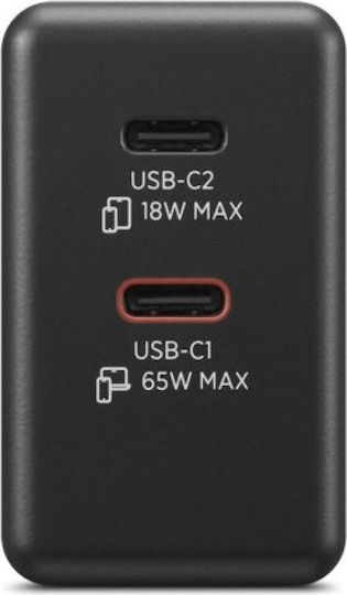 Lenovo GaN Charger with 2 USB-C Ports and USB-C - USB-C Cable 65W Black (40AW065BEU)