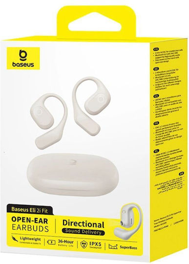 Baseus Eli 2i Fit Open Ear Bluetooth Handsfree Headphones with Sweat Resistance and Charging Case White