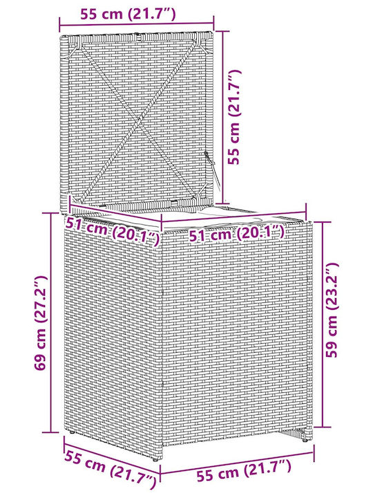 vidaXL Outdoor Storage Box Rattan Beige L55xW55xH69cm