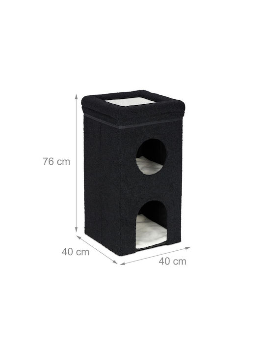 Relaxdays Set De Joacă Pentru Pisici 40 X 40 X 76 Cm Pliabil 2 Perne Detasabile Poliester 2 Nivele Negre