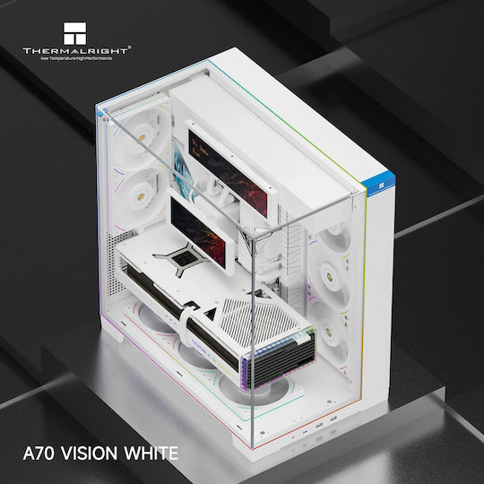 Thermalright Vision TR-A70 Gaming Midi Tower Кутия За Компютър Със Страничен Прозорец И ARGB Осветление Бяла
