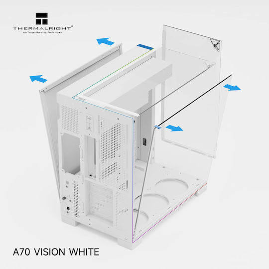 Thermalright Vision TR-A70 Gaming Midi Tower Кутия За Компютър Със Страничен Прозорец И ARGB Осветление Бяла