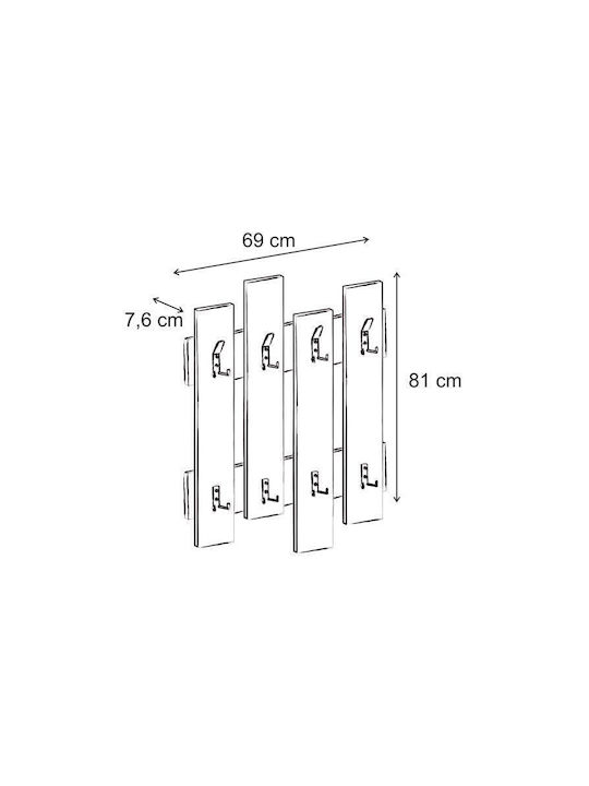 Shally Dogan Wooden Wall Hanger 4 Hooks Beige 64x4x79cm