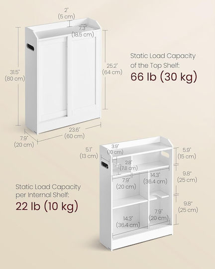 Vasagle Ντουλάπι Μπάνιου 60x20x80cm Λευκό