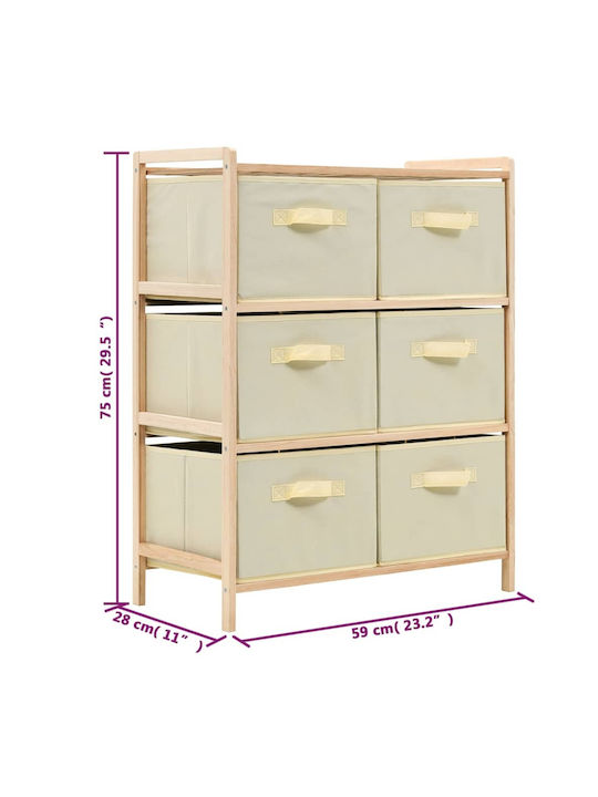 Storage Drawers from Wood & Fabric Natural / White M59xW28xH75cm