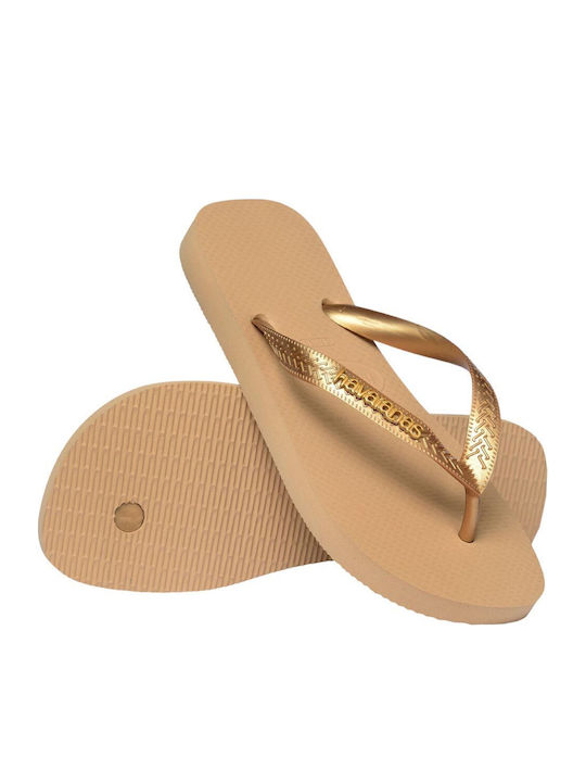 Top Logo Metallic Flip Flops in Gold Colour