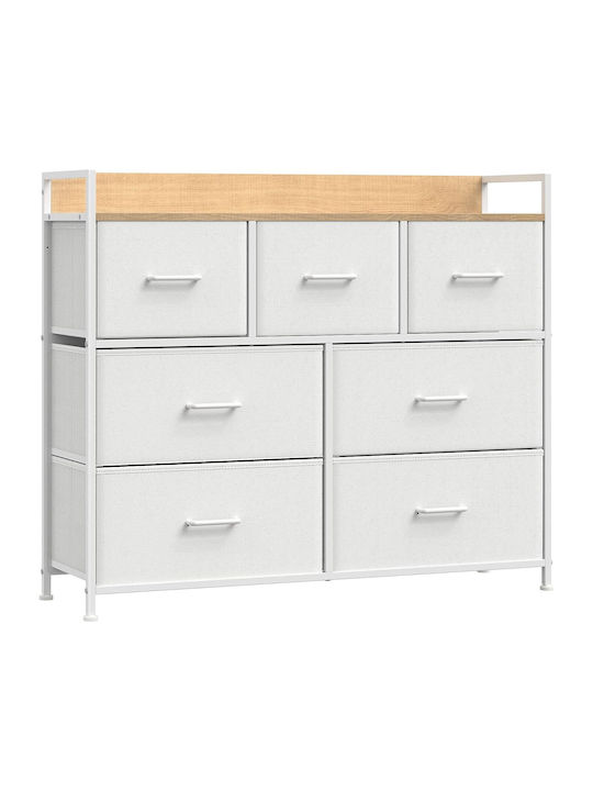 Storage Drawers Made of Wood & Fabric with 7 Drawers L98xW28.5xH85cm