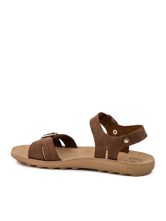 Lorena Leather Women's Flat Sandals Anatomic with Strap in Brown Color