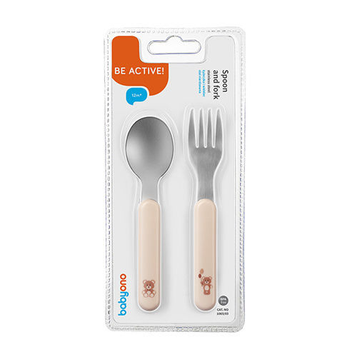 Babyono Baby Set with Fork Made of Plastic for 12+ Months Beige 2 Pieces