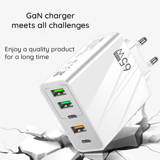 Techsuit Set Auto și Priză GaN cu 3 Porturi USB-A și 2 Porturi USB-C și Cablu USB-C - USB-C 20W Power Delivery / Quick Charge 3.0 Negru