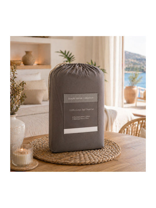 Oxford Home Σετ Σεντόνια Υπέρδιπλα 240x260εκ. Γκρι Μπορντό (4τμχ)