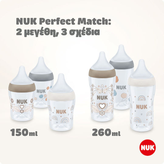 Nuk Plastic Baby Bottle Perfect Match Anti-colic with Silicone Teat for 0+ Months Beige 150ml