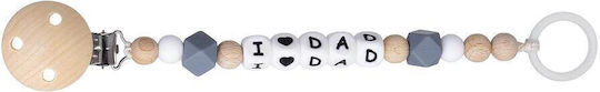 Kikadu Pacifier Clip I Love Dad with Beads Made of Polychrome Wood