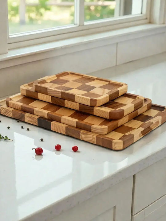 Ξύλινα Ορθογώνια Πιάτα End Grain Ακακίας & Rubberwood Με Τοίχωμα 38x24 Εκ.