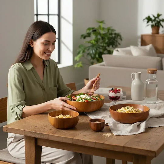 Round Wooden Serving Bowl with 14cm Diameter bl10053.049