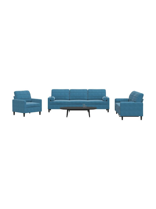 Living Room Furniture Set 3-Seater & 2-Seater & Armchair Blue