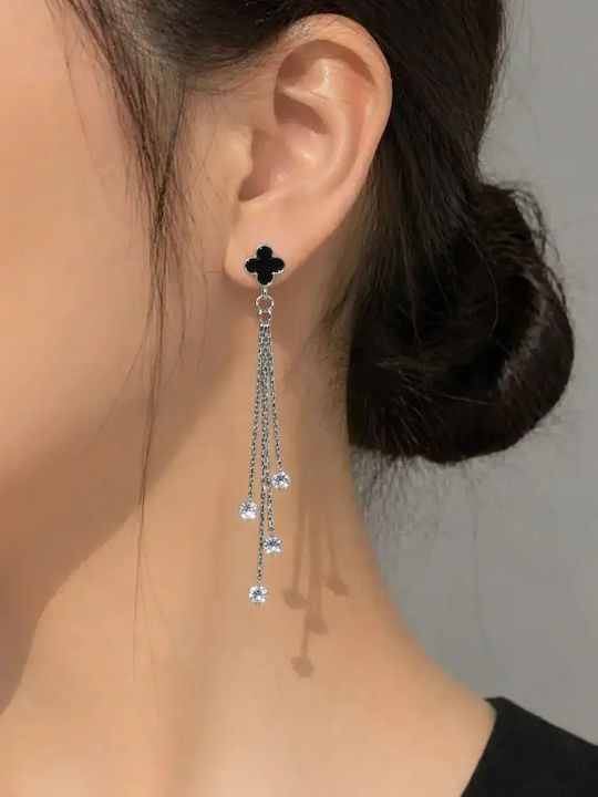 Kinzi Dangle Earrings Made of Steel with Black Stones