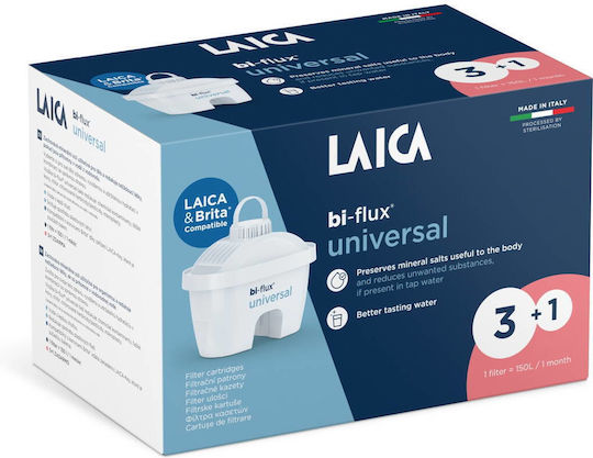 Laica Water Filter Cartridge for Jug with Activated Carbon Bi-flux Universal 4 Pieces