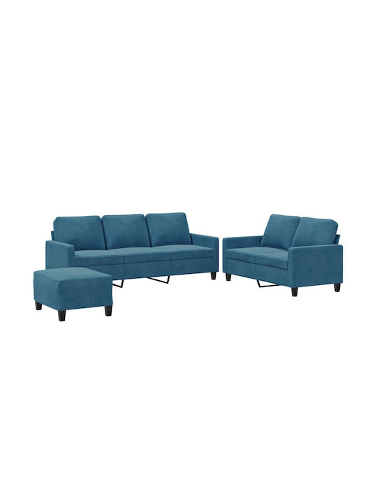Living Room Furniture Set 2-Seater & 2-Seater & Stool Blue