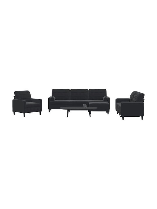 Living Room Furniture Set 3-Seater & 2-Seater & Armchair Black