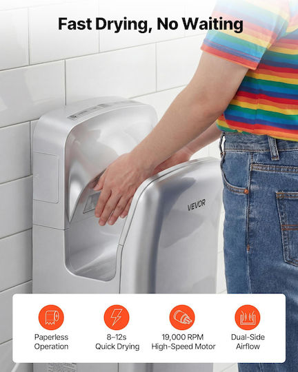 Vevor Plastic Hand Dryer with Sensor in Silver Color LSGSJYSSL000XWV3I001V2