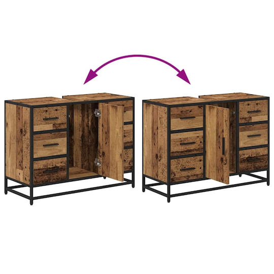 vidaXL Vanity Unit Without Sink With Mirror & Column M80xD33xH60cm Old Wood