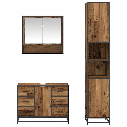vidaXL Vanity Unit Without Sink with Mirror & Column M80xD33xH60cm Old Wood