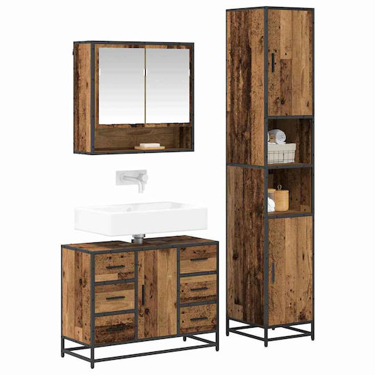 vidaXL Vanity Unit Without Sink with Mirror & Column M80xD33xH60cm Old Wood