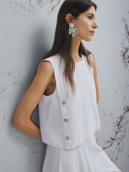 Women's Summer Linen Sleeveless White Blouse