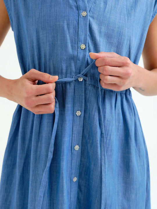 Summer Midi Seersucker Dress Light Blue