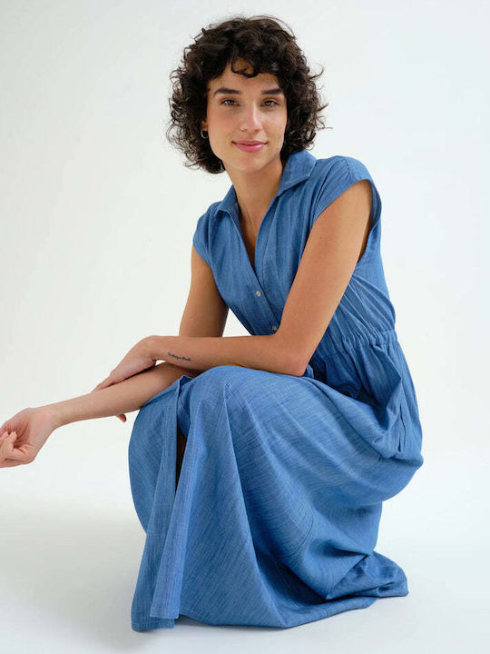 Summer Midi Seersucker Dress Light Blue