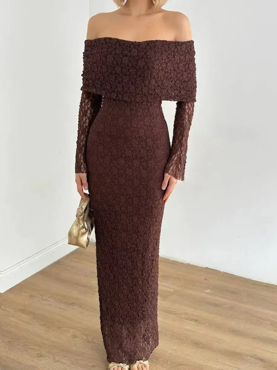 Women's Summer Maxi Dress for Wedding Christening with Lace Brown