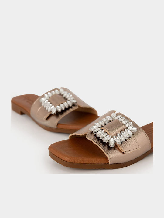 Leder Flache Sandalen Für Damen Rosa Gold
