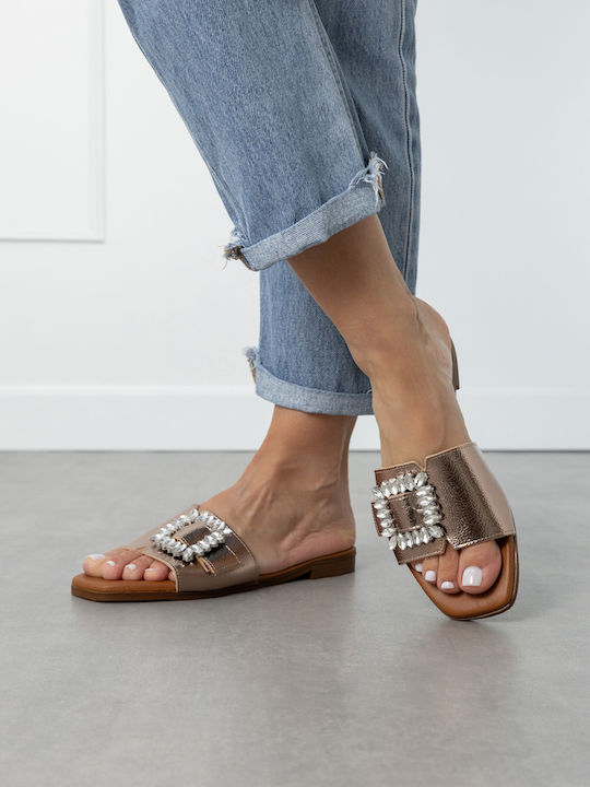 Leder Flache Sandalen Für Damen Rosa Gold