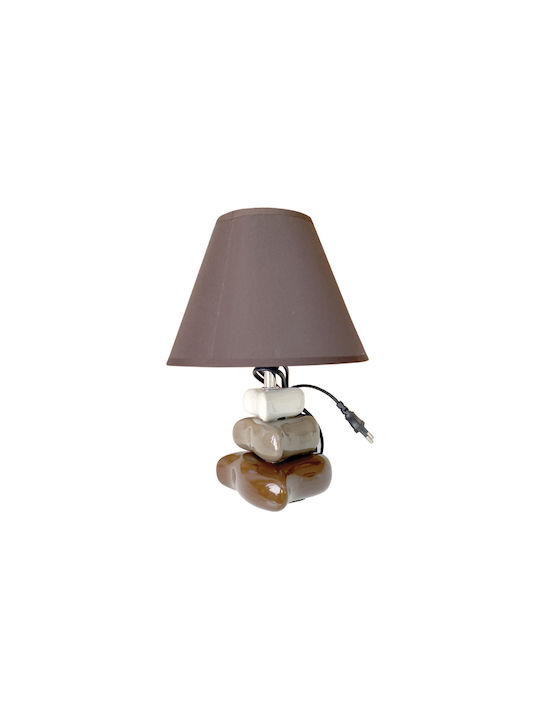 AGC Ceramic Table Lamp with Brown Shade and Multicolour Base 00000 2 Pieces