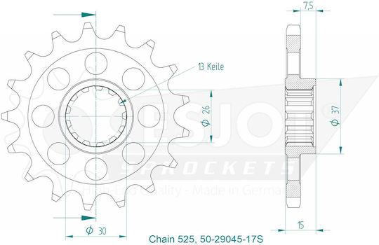 Esjot Steel Front Sprocket 525 Chain 17 Teeth Sport 50-29045-17s