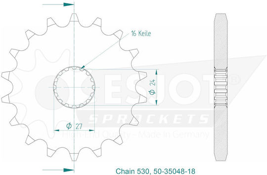 Esjot Steel Front Sprocket 530 Chain 18 Teeth 50-35048-18