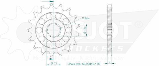 Esjot Steel Front Sprocket 525 Chain 17 Teeth Sport 50-29010-17s