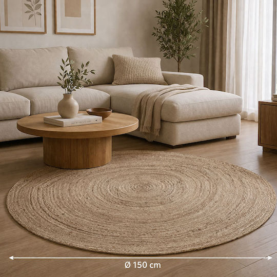 Handmade Rug Round Summer from Jute Grey