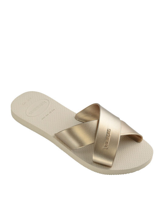 Aqua Metallic Slides In Gold Colour