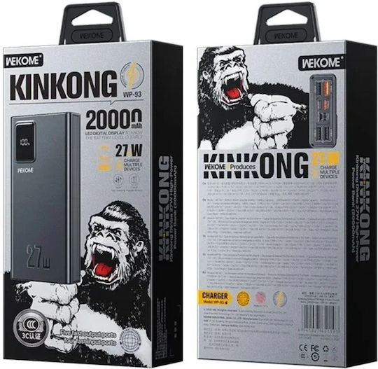 WK WP-93 Power Bank 20000mAh 27W με 4 Θύρες USB-A και Θύρα USB-C Power Delivery Μαύρο